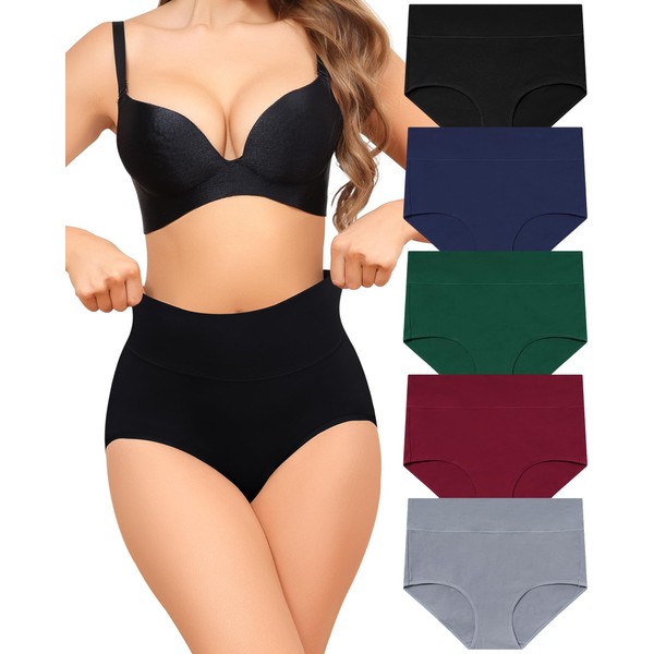 LEVAO Women's Cotton Underwear High Waist Stretch Brief Comfy Panties