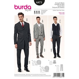 Burda Style 6871 Steampunk Men's Suit and Vest Sewing Pattern Sizes 34-50