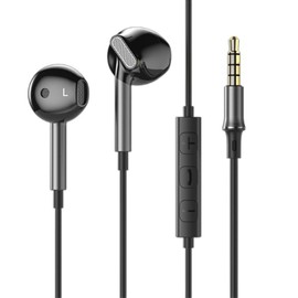 Akkerds Wired Earbuds with Mic, Surround 0.1 inch (3.5 mm) Jack, Volume Control, Noise Reduction, Call Compatible, Lightweight for Home Work, PC Compatible, Karaoke, Half Ear, Wired Earphones, 4.9 ft