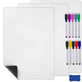 Kioneer 3 Pcs A4 Magnetic Whiteboard for Fridge, Small Magnetic Dry Erase Whiteboard Sheets, Includes 10 Pens, 1 Eraser, Small Magnetic Fridge Message Boards, Reminder Stickers