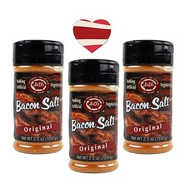J&D's Original Bacon Salt (3 Pack + Sticker) - Low Sodium Bacon Flavored Seasoning Salts + Bacon Heart Sticker