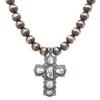 Turquoise Stone Western Cross Pendant Native Pearls Necklace 18 Inch (Patina Plated/White Howlite)