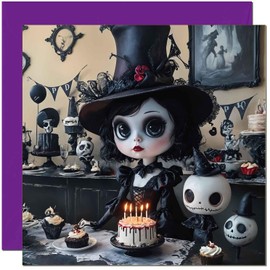 Gothic Birthday Card for Girls Ladies Kids Goth tim burton Bday Card 145 x 145mm