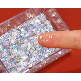 Tupalizy 20g Mini Glitter Holographic Star Confetti Sequin Stickers Iridescent Party Decorations Flakes for Nail Art Tech Acrylic Resin Jewelry DIY Crafts Women Body Eye Makeup Face Hair (Silver)