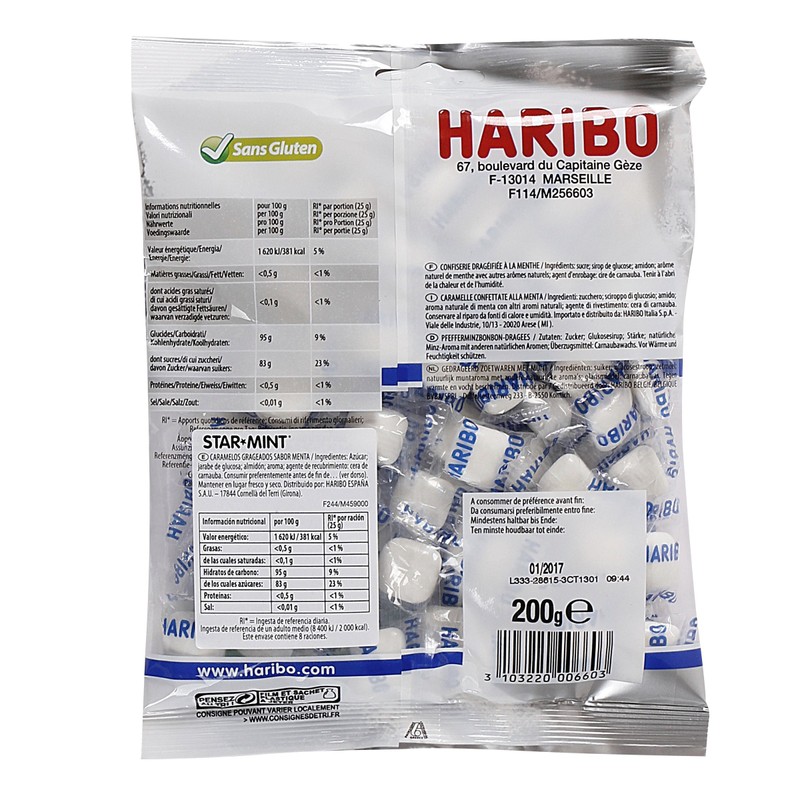 Haribo Starmint Fraîcheur Menthe Intense 200g