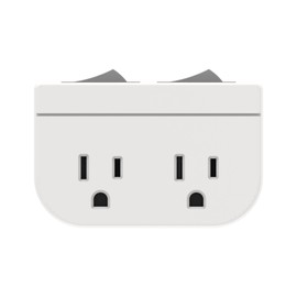 Grounded Double Outlet Power Adapter with Separate On/Off Rocker Switches, 3 Prong Electrical Plug Outlet Switch Current Tap