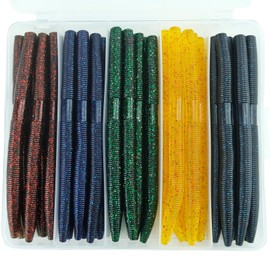 Senko Worms for Bass Fishing: 40PCS 5.5" Wacky Worm Lures Kit with Box | Senkos Soft Plastic Baits for Freshwater Saltwater | Slow-Fluttering Action