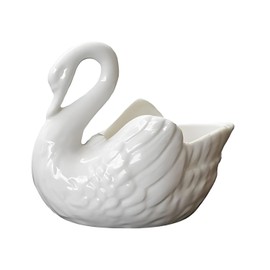 LATRAT Swan Ceramic Planter Swan Flower Pots Animal Succulent Pots Mini Flower Container for Indoor Home Office Desktop Garden White