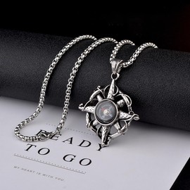 KONFEN Compass Necklace for Men Women, 28" Stainless Steel Compass Pendant Chain 70cm, Mens Viking Necklaces Hip Hop Punk Birthday Jewelry Gift for Man Women for Boys Girls (Compass A)