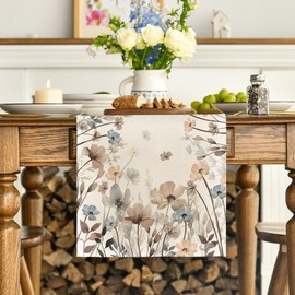 Artoid Mode Brown Poppy Flowers Floral Blossom Spring Table Runner, Seasonal Kitchen Dining Table Decoration for Home Party Decor 40x180 cm