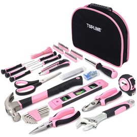 TOPLINE 208-Piece Pink Tool Kits for Women with Round Pouch, Small Tools Kit for Apartment, Home, Household Ladies Pink Tool Set for Best Gifts and Home Maintenance