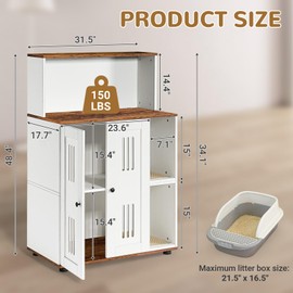 Rovibek Cat Litter Box Enclosure for 2 Cats, Litter Boxes Furniture Hidden with Storage, Cat Litter Cabinet with Scratch Mat, Fit Most of Litter Box, White