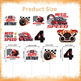 MOIZYNG 40 PCS Need Four Speed Birthday Decorations, Checkered Flag Race Car Cupcake Toppers, Happy 4th Birthday Decorations for 4 Years Old Boys Racing Bday Party Favors Supplies
