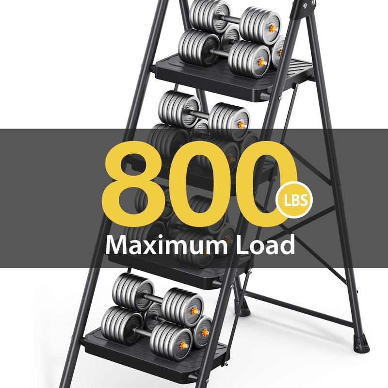 KINGRACK 4 Step Ladder, Sturdy Steel Step Stool with Anti-Slip