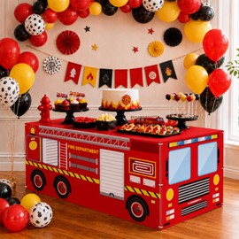 Afniimyapt 6Ft Firetruck Party Tablecloth Firefighter Firetruck Theme Party Decorations Large Fire Truck Table Fort Tent Cover Playhouse for Firefighter Engine Rescue Theme Supplies Decorations