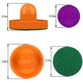 ONE250 Air Hockey Pushers and Purple Air Hockey Pucks, Goal Handles Paddles Replacement Accessories for Game Tables (4 Striker, 4 Puck Pack) (Orange & Purple)