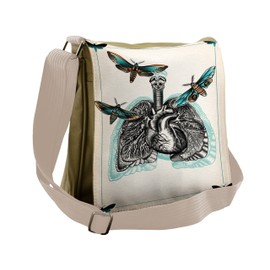 Lunarable Trippy Art Messenger Bag, Human Biology Lungs Moth, Unisex Cross-body