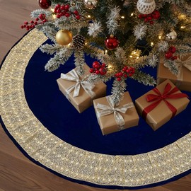 OurWarm 72Inch Christmas Tree Skirt, Extra Large Velvet Tree Base Cover with Gold Glitter Trim and Bow, Big Tree Skirt for 9-12ft Tree, Under Tree Mat for Holiday Home Party Decorations