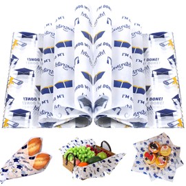 150 Pcs 2025 Graduation Wax Paper Sheets for Food Deli, 9.8 x 8.3 inch Graduate Cap Diploma Scroll Book Patterns Greaseproof Wrapping Paper for Sandwich Picnic Graduation Supplies (Blue)