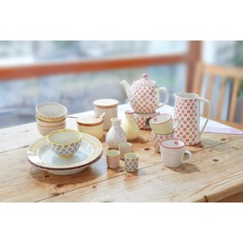 Bloomingville Susie Retro Salt Pot with Lid and Spoon Sugar Bowl Vintage Pot for Jam Diameter 10 cm Yellow Ceramic Holds Approx. 250 ml