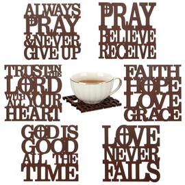 Hushee 6 Set Christian Coasters for Drinks with Bible Verses Wooden Drink Coasters Holiday Decorative Cup Mat for Coffee Table Home Tabletop Protection Christian Housewarming Gifts