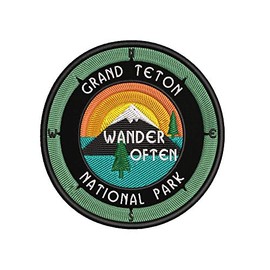 Grand Teton National Park - Wander Often - 3.5" Embroidered Patch DIY Iron On/Sew On Vacation Souvenir Travel Novelty Theme Decorative Applique