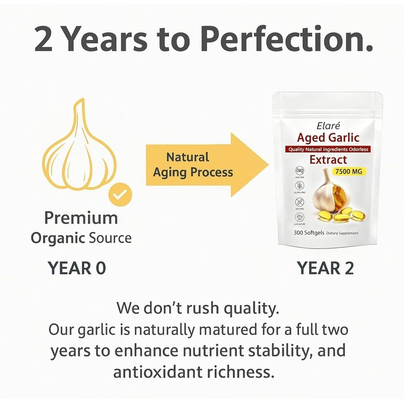 ELARE Aged Garlic Extract Capsules 7500 Odorless - 300 Count,