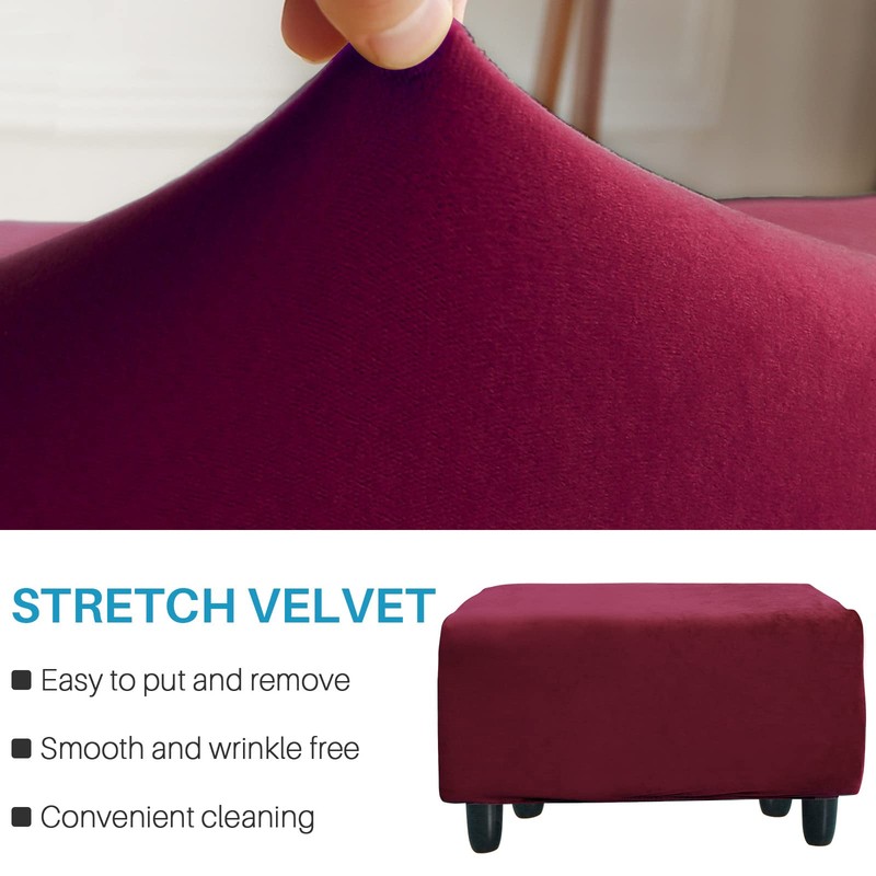 Ottoman Cover, Stretch Rectangle Velvet Ottoman Slipcovers of Foot Stool