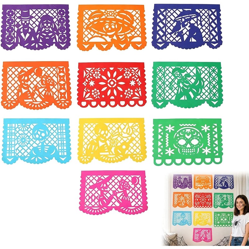 100PC Papel Picado Mexicano para Altar Día Muertos 37x25 cm