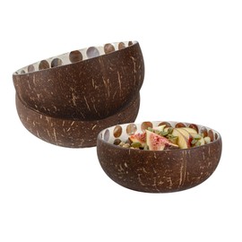 Restaurantware-Coco Casa 15.8 Ounce Coconut Bowl, 1 Reusable Handcrafted Bowl - Circular Patterns, Mother-Of Pearl-Inlay Texture, White Coconut Smoothie Bowl, For Warm Or Cold Foods, For Salads