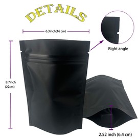 4CP 100 Pack Stand Up Mylar Bags,Smell Proof Pouch, Reusable Resealable Foil Mylar Bags for Packaging, Aluminum Foil Stand-up Zipper Packaging Bags (Black, 6.3''x8.7'')