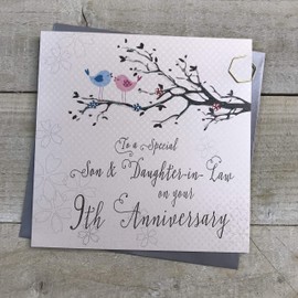 Son & Daughter-in-Law 9th Wedding Anniversary Card Ninth Willow and Tree branch by White Cotton Cards PD192-9