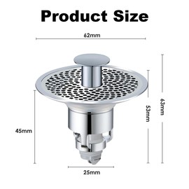 Bathroom Sink Drain Stopper with Hair Catcher, Double-Filtered, 2.7-3.6 cm Standard Holes, Anti-Clogging