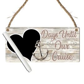 Days Until Our Cruise Countdown Sign - Fun & Stylish MDF Wooden Plaque with Heart Chalkboard for Holiday Vacation Countdown - Ready to Hang with Rustic Rope (Beige, With Pen)