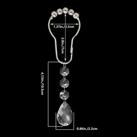 Cute Waterdrop Shower Curtain Rings with Rustproof Stainless Steel Hooks, Bling Acrylic Pendant for Bathroom Decorative Accessories, Pack of 12 (Clear)