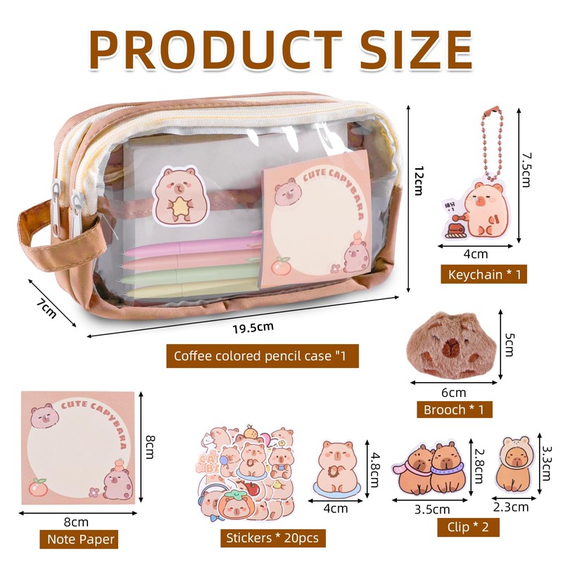 SHANFAA Cute Capybara Pen Case Set, Transparent Capybara Pen Bag
