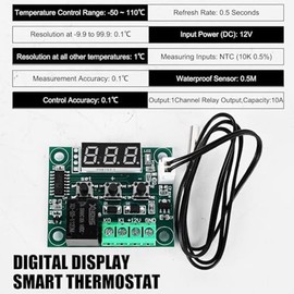 domoi 6 PCS W1209 DC 12 V LED Digital Thermostat Temperature Controller Kit -50-110°C Temp Control Switch Module Board with Sensor Probe Set Kit