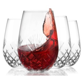SHOSHIN - Hand Cut Stemless Wine Glass Set of 4, Large 18 oz Crystal Wine Glass, Wine Tumblers for Red and White Wine, Water Glasses, Drinking Glasses