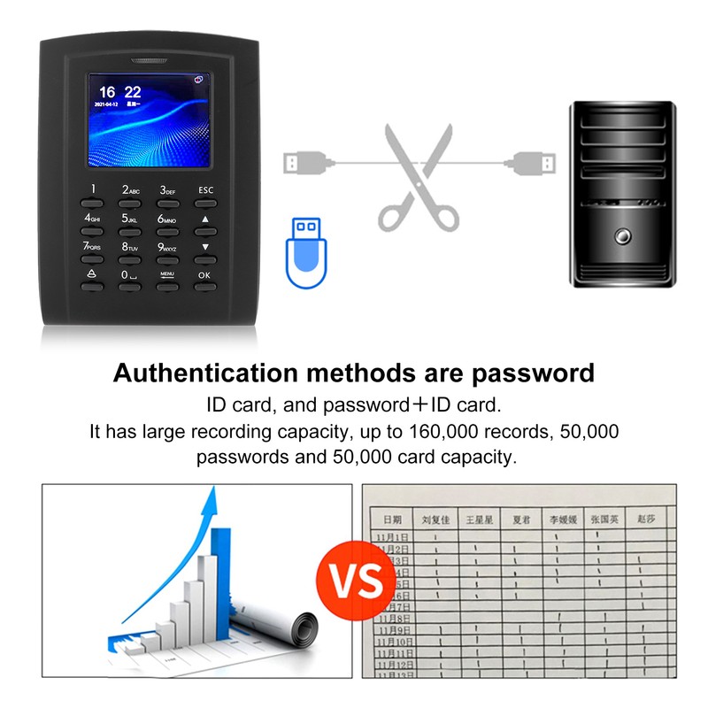 2.4in Access Control Machine TCP/IP Password Card Attendance Checking Wiegand26