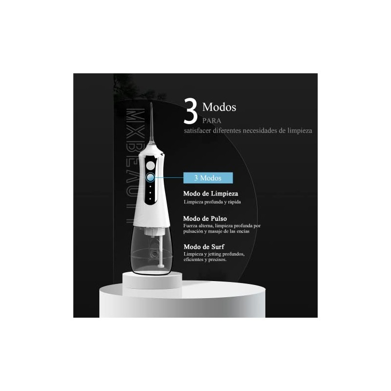 MXBEAUTY Irrigador Bucal Inalámbrico Portatil 300ML,3 Modos,5 Boquillas