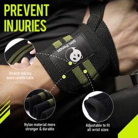 Slim Panda 1Pair Wrist Straps for Powerlifting, Bodybuilding, Weight Lifting - Thumb Loops with Adjustable Straps, Workout Wrist Wraps for Men and Women (Black with Green)