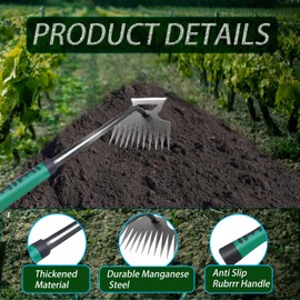 ARTICHIC Gardening Hand Weeder Tools, 11-Tooth Manual Weeder, Uprooting Tool with Rubber Handle, Manual Multifunctional Weeders Gardening Tools for Gardens and Yards