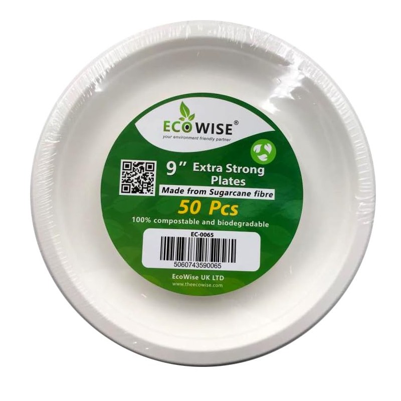 Best House Super Rigid Strong Bagasse Plates - 50 Pack,