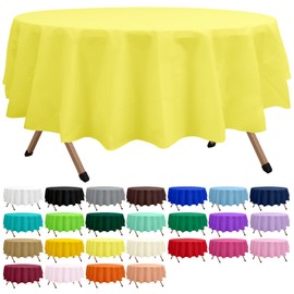 dinexlence 2 Pack Light Yellow Premium Plastic Tablecloth Round 84 Inches Reusable Pastel Yellow Decorative Table Cover for Dining, Wedding, Party, Indoor and Outdoor use
