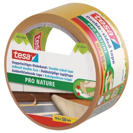 tesa Pro Nature Eco Fixation Double-Sided Tape Roll - Ecological - Versatile - Carpet Fixing, Decoration, Crafts - 100 Percent Recycled Plastic - 10 m x 50 mm