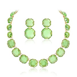 Flyonce Light Green Rhinestone Statement Choker Necklace Earrings Set, Round Crystal Bohemian Art Deco Costume Jewelry Set for Women Beaded Casual Dress