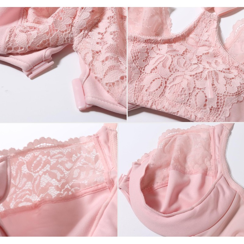 DotVol Plus Size Front Closure Flower Lace T-Back Underwire Everyday