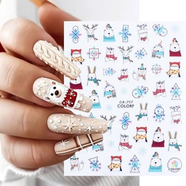 Vezocim Christmas Nail Art Stickers Decals, 3D Snowflake Snowman Tree Santa Claus Penguin Elk Winter Animal Nail Self-Adhesive Sticker Designs, Xmas Holiday Nail Decal Supplies for Women Manicure Art