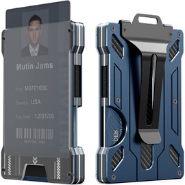 Metal ID Card Holder, Slim Money Clip, Aluminium ID Card Holder with Viewing Window, Credit Card Holder with RFID Blocking Minimalist Wallet for Men and Women, sapphire blue, Minimalist