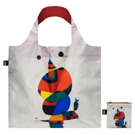 LOQI Bag JM.WB JOAN MIRO Woman, Bird and Star Recycled Bag, White, Approx. Width 19.7 x Height 16.5 inches (42 cm), Top of Handle: 27.2 inches (69 cm), Pouch Included: 4.5 x 4.3 inches (11.5 x 11 cm)
